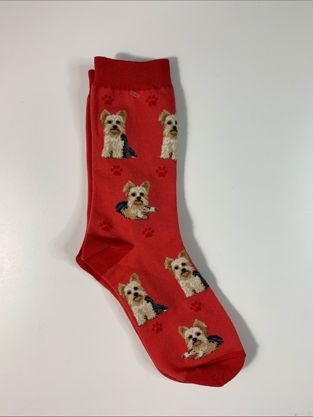 Red Yorkie Pattern Socks - Pet Lover Crew Socks